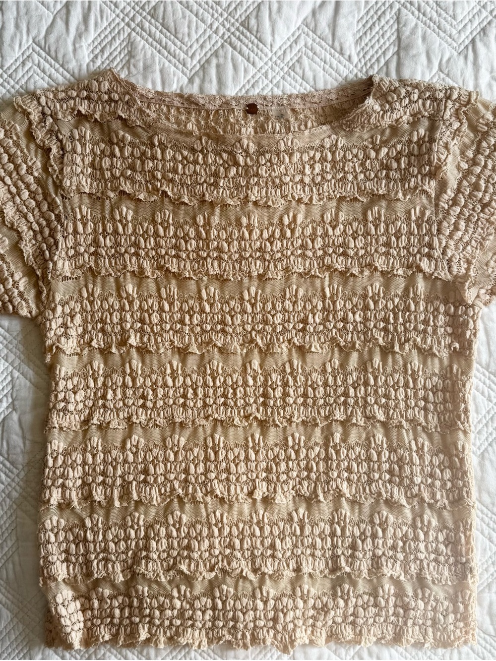 Free People Angelina Lace Tee Size Large Beige Tea Color